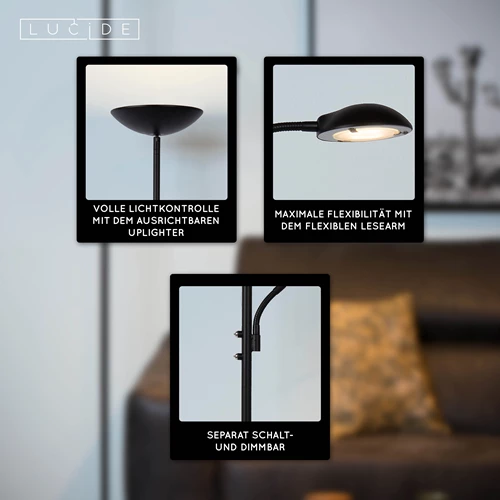 Lucide ZENITH - Stehlampe Mit Leselampe - LED Dim. - 3000K - Schwarz - USP